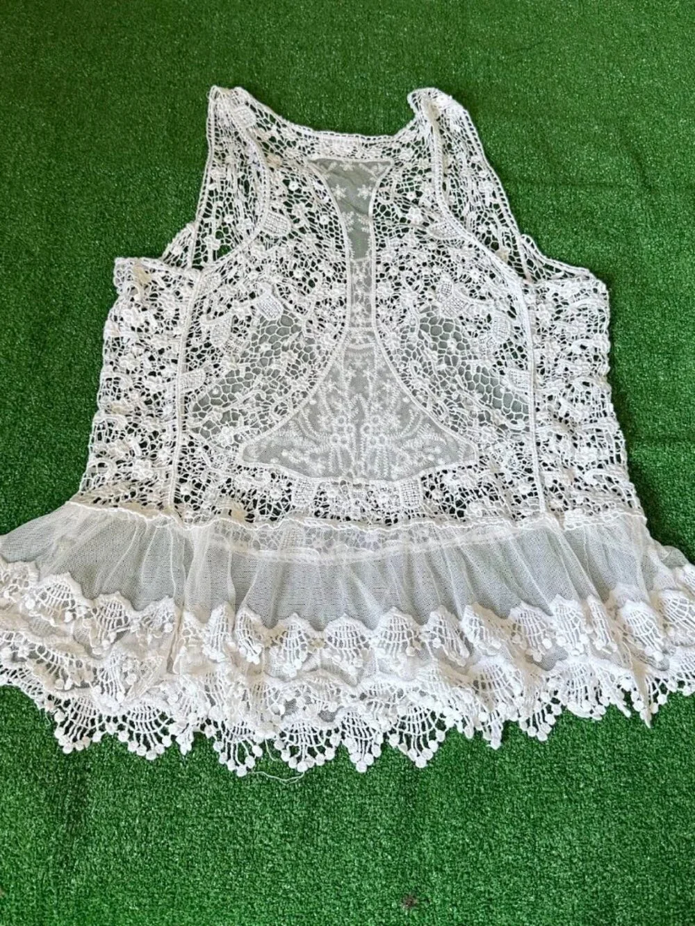 Roommates Boho Ivory Crochet Lace Sheer Tank Top Festival Cover Up Plus Size 3X - Picture 9 of 14